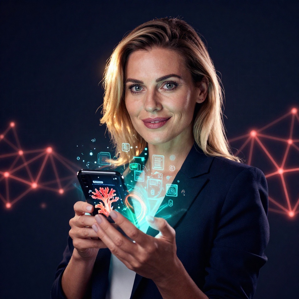 Женщина использует калькулятор энергии Tron на смартфоне для расчета комиссии в сети TRON